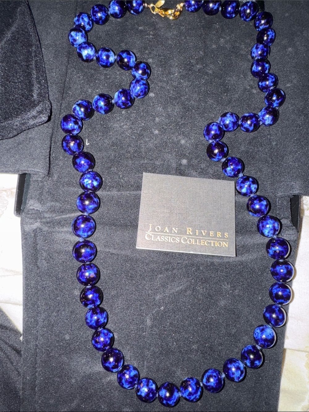 Rare Vintage Joan Rivers Royal Blue Marbled Bead Necklace trending